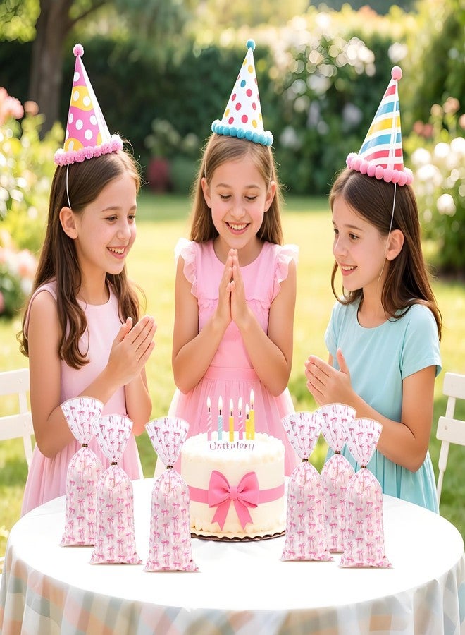 أكياس هدايا بلاستيكية من جلافاتريكس، 100 قطعة، مزينة بفيونكة وردية، مثالية لحفلات أعياد الميلاد وحفلات الزفاف وحفلات استقبال المولود الجديد، لتغليف الهدايا والحلويات، مقاس 5 × 11 بوصة. - Image 3